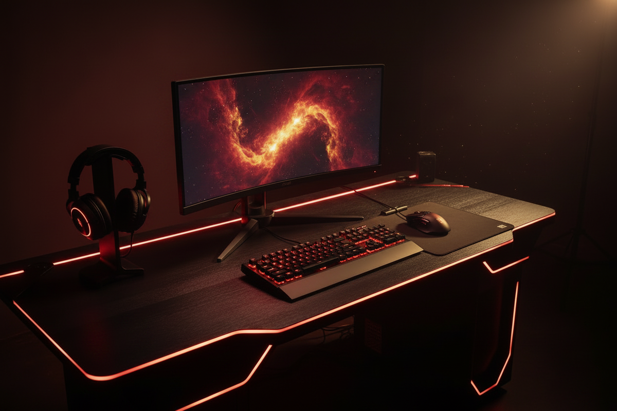 Setup Gaming Zenora - Negro Rojo Dorado